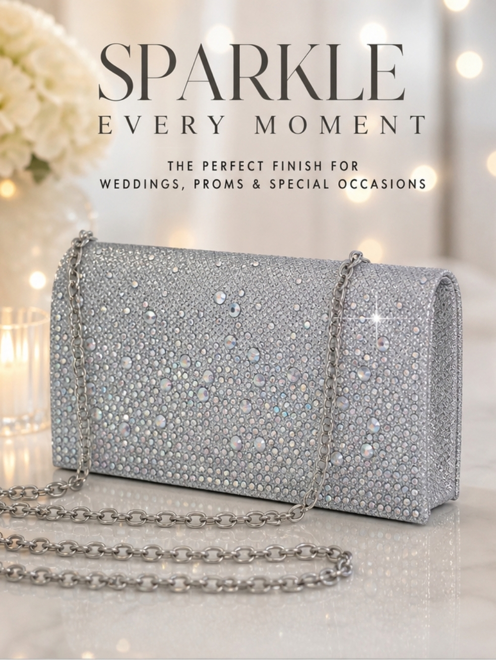 Jessica McClintock Chloe Crystal Clutch Silver Crystal Evening Bag Wedding Prom